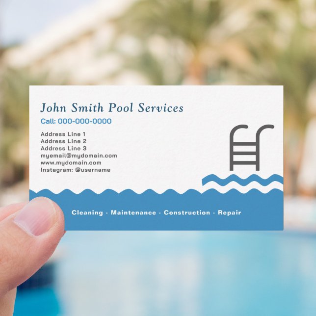 Swimming Bassäng Städning & Tjänster Visitkort (Pool Cleaning & Services Business Card)