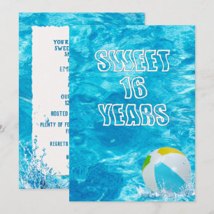 Swimming Bassäng Sweet 16 Födelsedagsfest Inbjudan