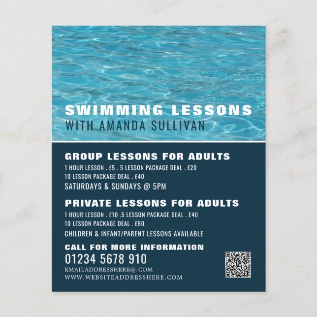 Swimming Bassäng, Swimming Lesson Advertising Flygblad (Framsidan)