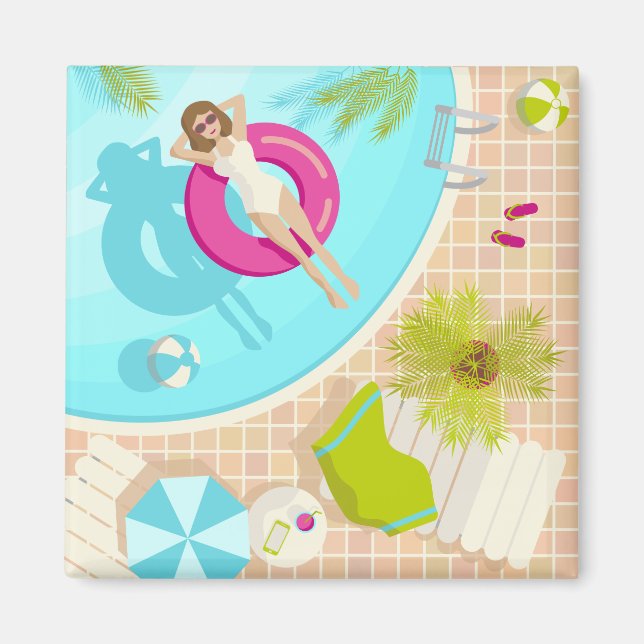 Swimming bassäng tjej på bikini sommarstrand magnet (Framsidan)