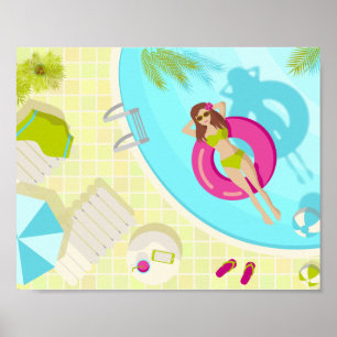 Swimming bassäng tjej på bikini sommarstrand poster