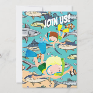 Swimming Beach under Sea Aquarium Birthday Inbjudningar