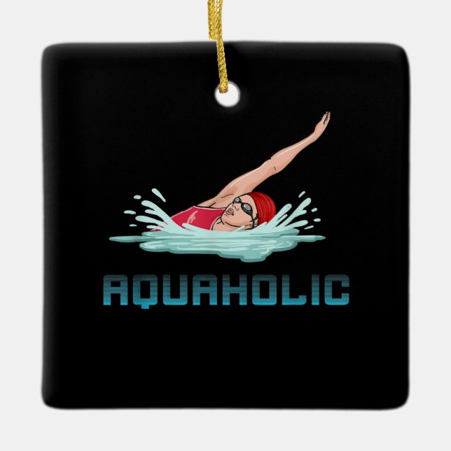 Swimming Cap Goggles Simma Kärlek Funny Swimmer Gi Julgransprydnad Keramik (Framsida)