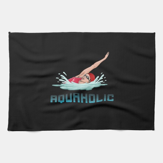 Swimming Cap Goggles Simma Kärlek Funny Swimmer Gi Kökshandduk (Horisontell)