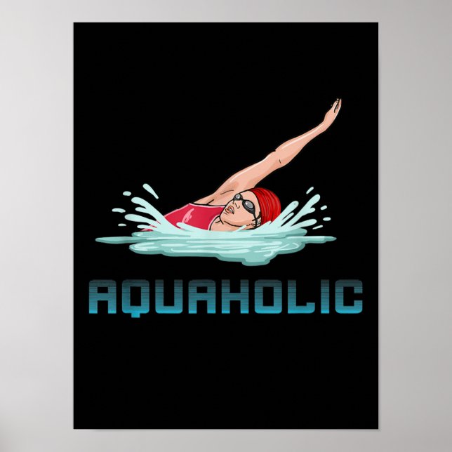 Swimming Cap Goggles Simma Kärlek Funny Swimmer Gi Poster (Framsidan)