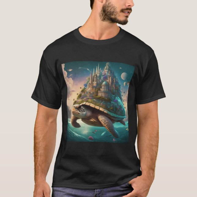 Swimming Castle Turtle T Shirt (Framsida)