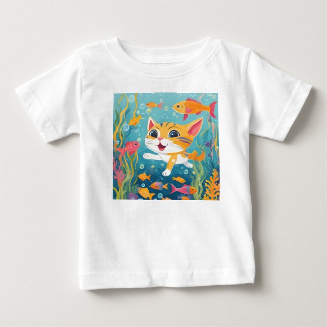 Swimming Cat T Shirt (Framsida)
