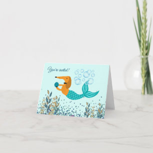 Swimming Dachshund Sjöjungfru Bassäng-inbjudningar Kort