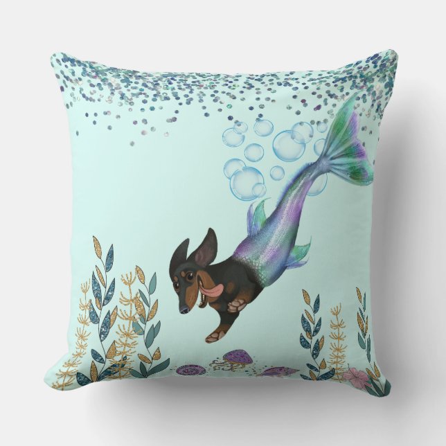 Swimming Dachshund Sjöjungfru Svan Dekorativ kudde (Framsida)