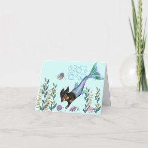 Swimming Dachshund Sjöjungfru Svan Greeting Card Kort