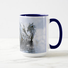 Swimming Dragon Clouds Blå himmel Grunge Design Mugg