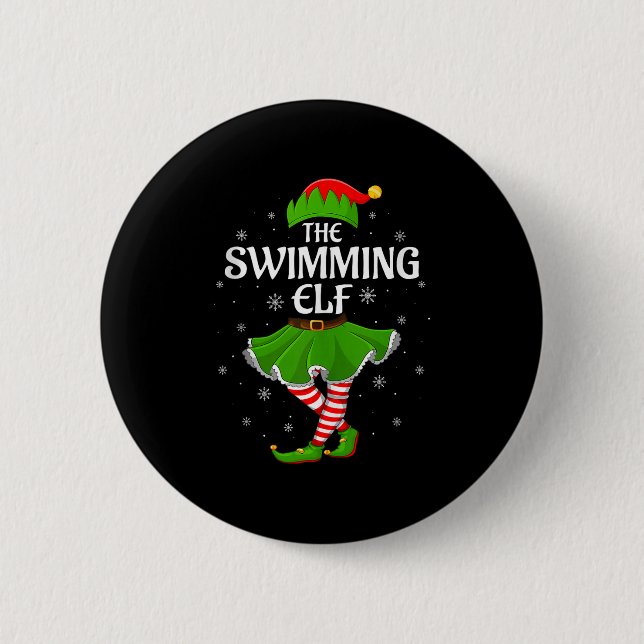 Swimming Elf Christmas Family Girls Women Elf Squa Knapp (Framsida)