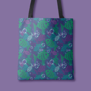 Swimming Fish and Bubbles Vibrant Reef Mönster Tygkasse