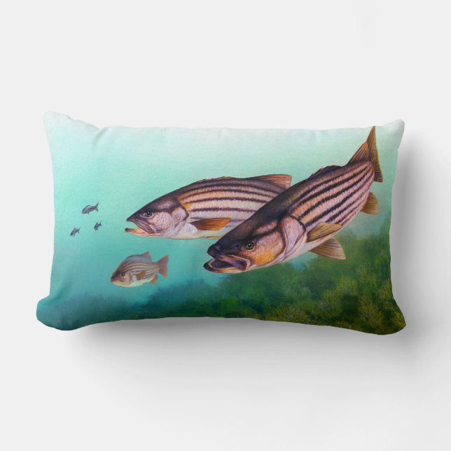 Swimming Fish Stripe Bass Lumbarkudde (Framsida)
