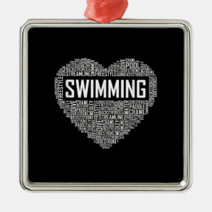 Swimming Heart Coach Swimmer Gift Simma Älskare Gi Julgransprydnad Metall