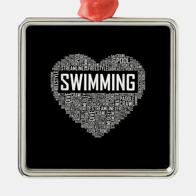 Swimming Heart Coach Swimmer Gift Simma Älskare Gi Julgransprydnad Metall (Framsidan)