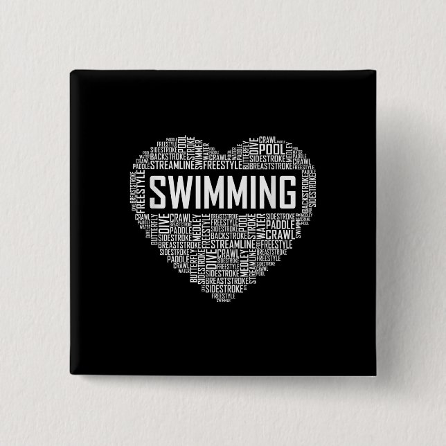 Swimming Heart Coach Swimmer Gift Simma Älskare Gi Knapp (Framsida)