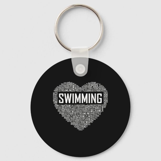 Swimming Heart Coach Swimmer Gift Simma Älskare Gi Nyckelring (Framsida)