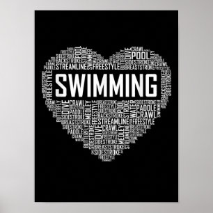 Swimming Heart Coach Swimmer Gift Simma Älskare Gi Poster