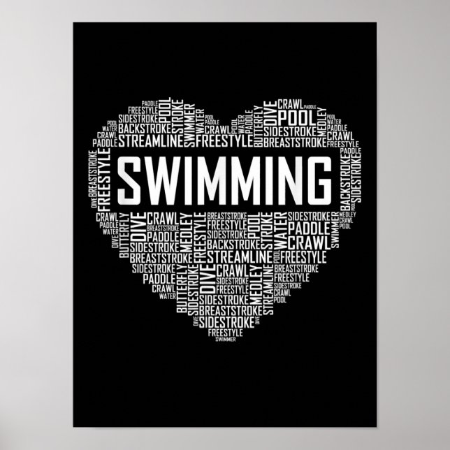 Swimming Heart Coach Swimmer Gift Simma Älskare Gi Poster (Framsidan)