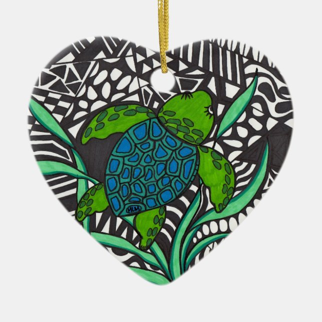 Swimming Honu Sea sköldtle sjögräs Ornament (Framsidan)