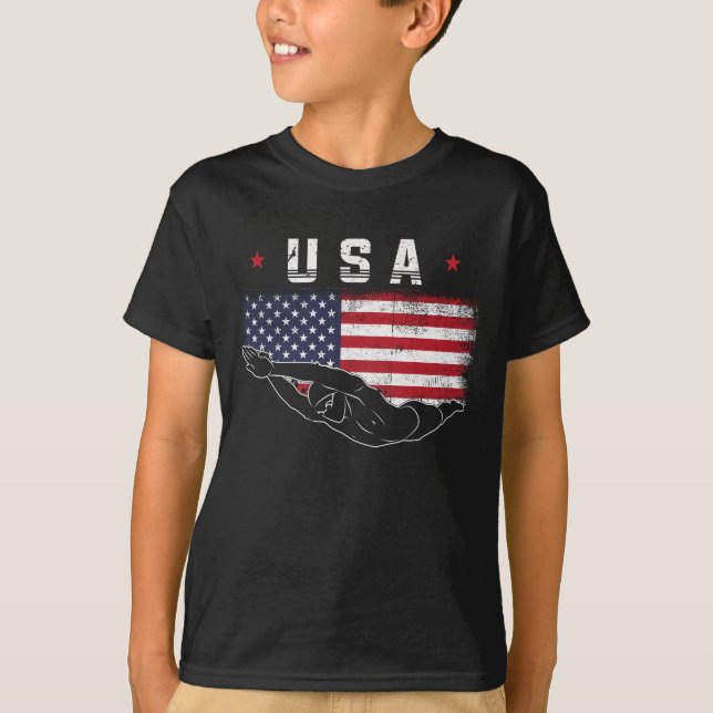 Swimming Idrottsman Sports USA Swimmer T Shirt (Framsida)