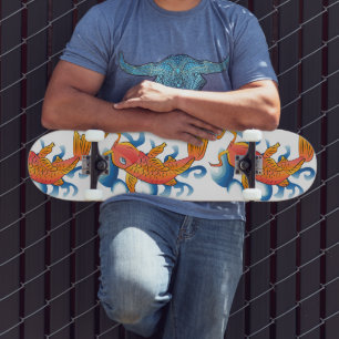 Swimming Koi Fish Illustration Mini Skateboard Bräda 18,5 Cm