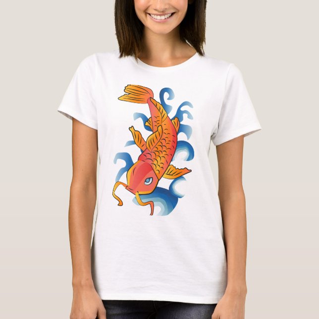 Swimming Koi Fish Illustration T Shirt (Framsida)