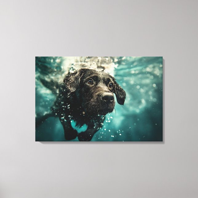Swimming Labrador Puppy Underwater Design Canvastryck (Framsida)