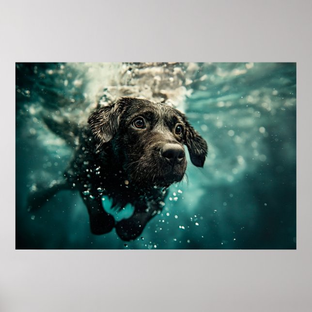 Swimming Labrador Puppy Underwater Design Poster (Framsidan)