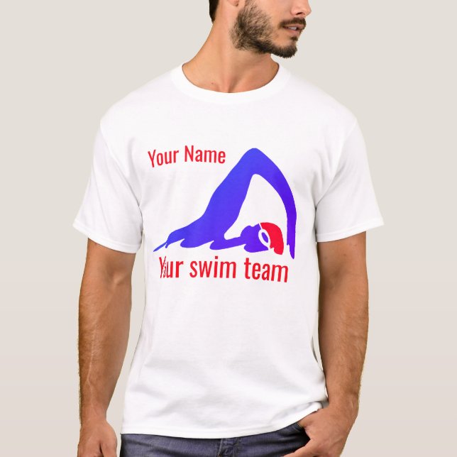 Swimming-lag, ditt namn, friestyle simmare t shirt (Framsida)