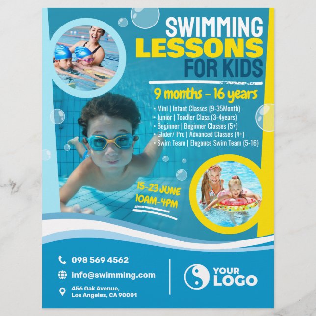 Swimming Lessons för barn Reklamblad (Framsidan)