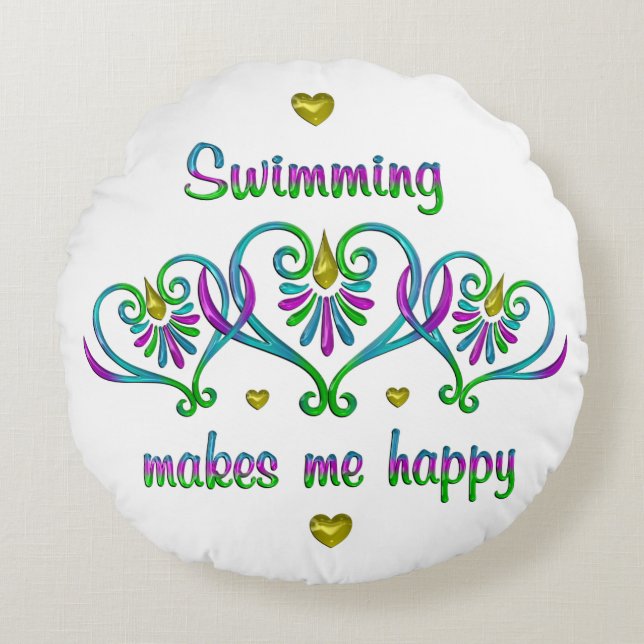 Swimming Makes Me Happy Rund Kudde (Framsidan)