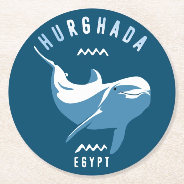 Swimming med Dolphins Hurghada Egypten T-Shirt Underlägg Papper Rund (Framsidan)