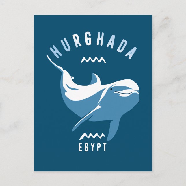 Swimming med Dolphins Hurghada Egypten T-Shirt Vykort (Framsida)