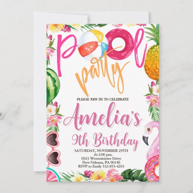 Swimming Party, Bassäng Party födelsedag, vilken å Inbjudningar (Framsida)