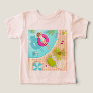 Swimming party flicka i bassäng på bikini sommarst t shirt