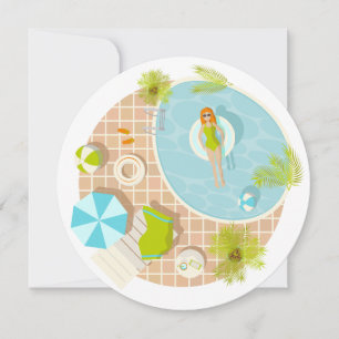Swimming party flicka i bassäng på bikini sommarst tack kort