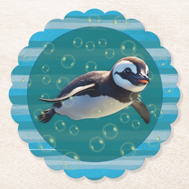 Swimming Penguin Paper Coasters Underlägg Papper (Framsida)