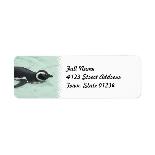 Swimming Penguin Return Address Label Returadress Etikett (Framsidan)