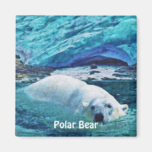 Swimming Polar Bear & Ice Wildlife Art Magnet (Framsidan)