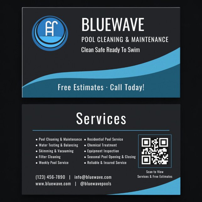Swimming Pool Maintenance QR Code Professional  Visitkort (Skapare uppladdad)