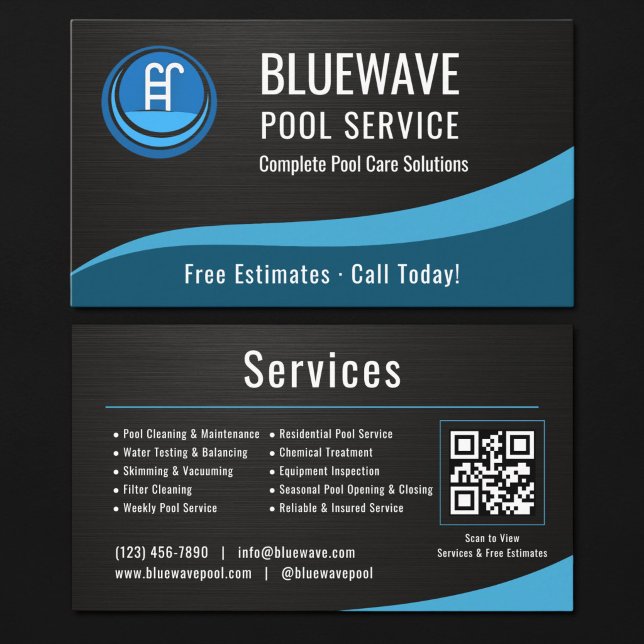  Swimming Pool Service QR Code Metallic Visitkort (Skapare uppladdad)