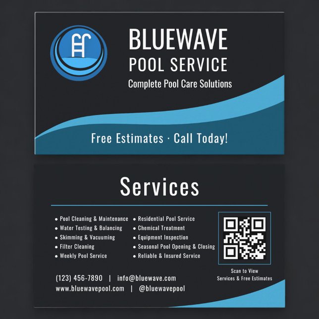  Swimming Pool Service QR Code Professional Visitkort (Skapare uppladdad)