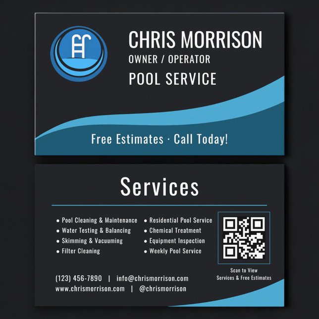 Swimming Pool Service QR Code Visitkort (Skapare uppladdad)