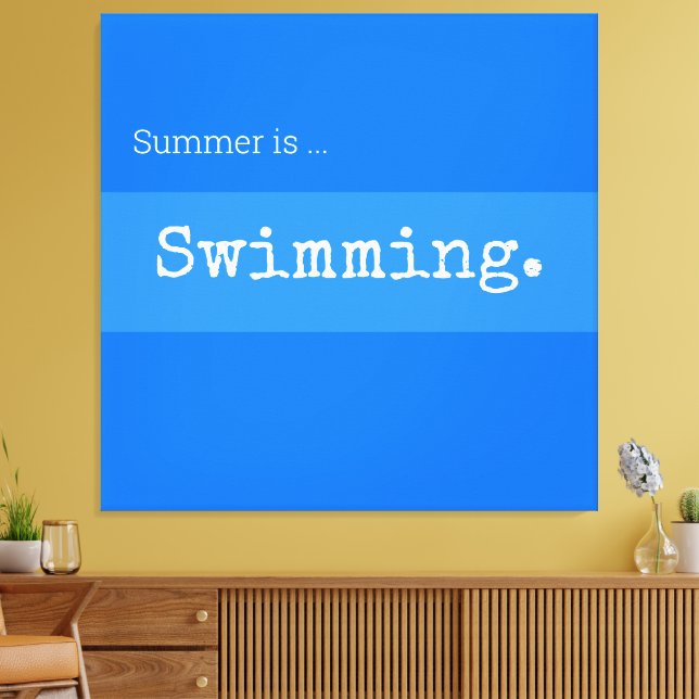 SWIMMING Roligt Sporty Bright Blue Summer Rand Canvastryck (Insitu (Vardagsrum))