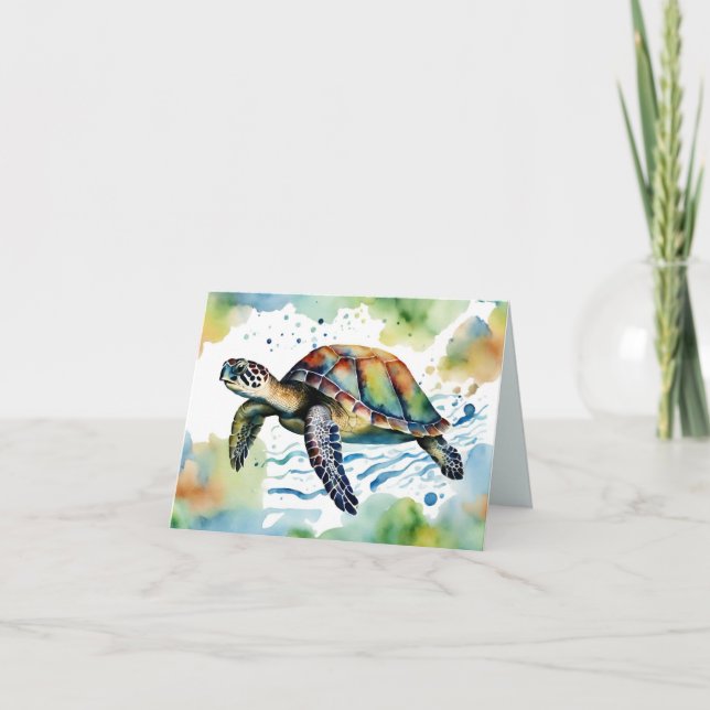 Swimming Sea Turtle Abstrakt Watercolor Kort (Framsida)