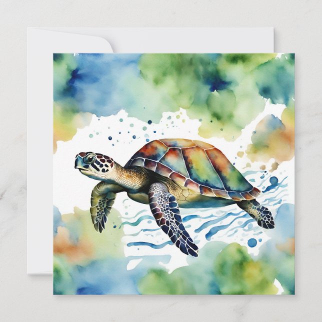 Swimming Sea Turtle Abstrakt Watercolor Kort (Framsida)