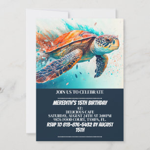 Swimming Sea Turtle Födelsedagsfest inbjudan