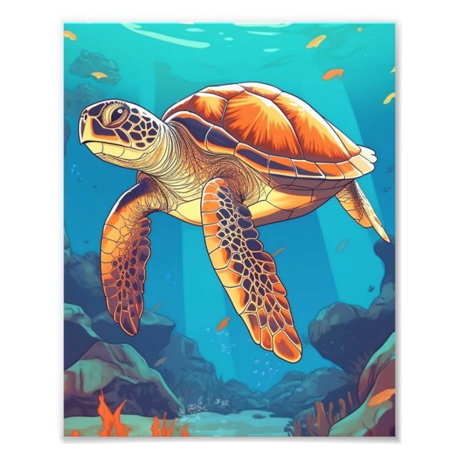 Swimming Sea Turtle Fototryck (Framsidan)